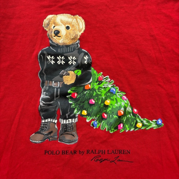 Ralph Lauren polo Bear red holiday long sleeve tshirt age 14-16 cotton tee - Picture 5 of 8